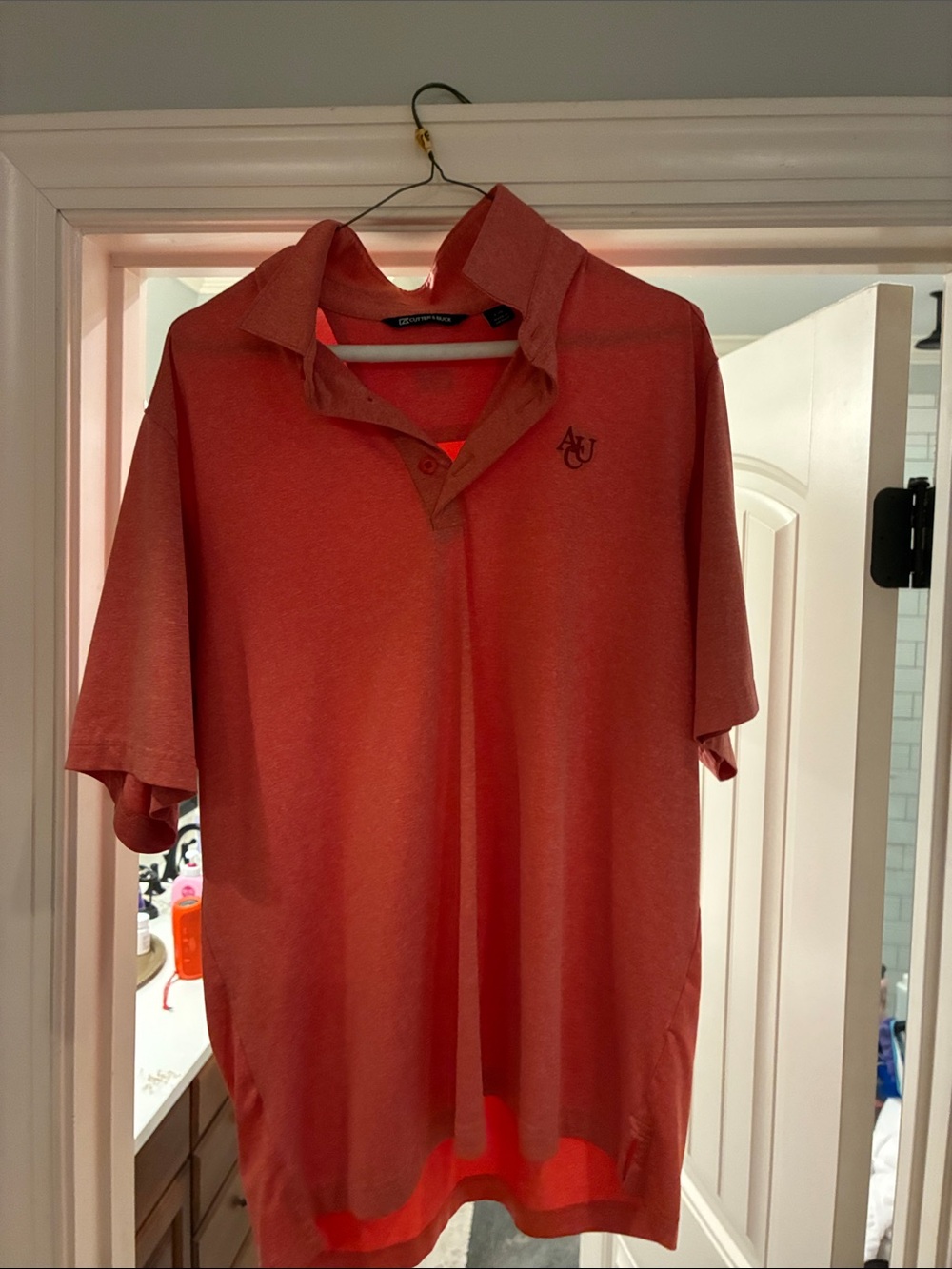 Embroidered Men's Polo Shirt - Coral Red
